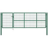 vidaXL Vrata za vrtno ograjo s stebrički 350x100 cm jeklo zelena Cene