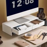 SoBuy stojalo za monitor pisalni organizator z 2 predaloma v beli barvi v skandinavskem slogu, (20815119) | Shoptok.si