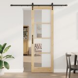 vidaXL Drsna vrata s kompletom opreme 78x232 cm Trden borov les, Notranja vrata z steklom 'ORKDAL'78x232x4 cm Trden borov les Cene