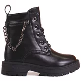 SHELOVET Black girls' ankle boots with chain