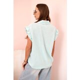 Kesi Włoski Women's sleeveless linen shirt with ruffles and tie - dark mint | Shoptok.si
