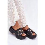 Boto Foam Women's Slippers on Massive Platform with Golden Decorations Black Ivoriel | shoptok.hr