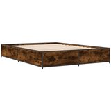 vidaXL Posteljni okvir dimljeni hrast 150x200 cm inž. les in kovina, (21128248) | Shoptok.si