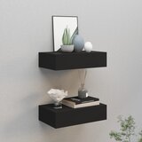 vidaXL Stenska polica s predalom 2 kosa črna 40x23,5x10 cm mediapan, (20620728) | Shoptok.si