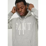 Gant Bombažen pulover moška, siva barva, s kapuco