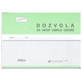 NARODNE NOVINE-UT IV-31/P DOZVOLA ZA POKOP UMRLE OSOBE; Blok 2 x 50 listova, 21 x 14,8 cm | shoptok.hr