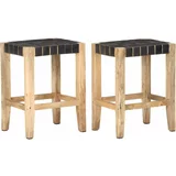  Barski stolčki 2 kosa črno pravo usnje in trden mangov les, (20967420)