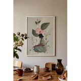 Wallxpert uramljena slika 115240, žena u zelenoj haljini ispod ružičastog cveta divlje ruže, 50 x 70 cm, beli ram | Eponuda.com