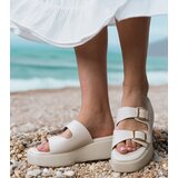 Gemre White slides with buckles on straps Wollis | shoptok.hr
