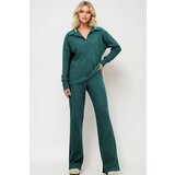 Trend Alaçatı Stili Women's Petrol Blue Polo Neck Top and Palazzo Pants Knitwear Bottom Top Set