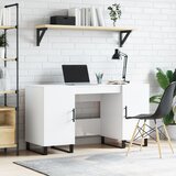 vidaXL Pisalna miza visok sijaj bela 140x50x75 cm inženirski les | Shoptok.si