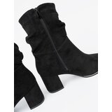 Shelvt Black suede ankle boots with elegant ruffles | Shoptok.si