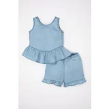 Defacto Baby Girl Jean Look Sleeveless Ruffle Blouse and Shorts Set of 2