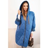 Kesi Włoski Plus Size women's quilted jacket with a hood and the inscription HOPE light denim Cene