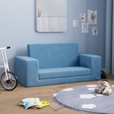 vidaXL Raztegljiv otroški kavč dvosed moder mehak pliš | Shoptok.si