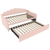 Lumor Raztegljiv kavč 90x200/180x200 cm - z izvlečno posteljo - z LED trakovi - žamet - roza, (22155936) | Shoptok.si