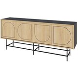 Marckeric Črna/v naravni barvi nizka komoda v hrastovem dekorju 187x77,5 cm Giana – | Shoptok.si