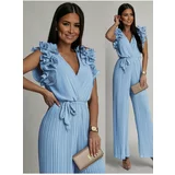 Fasardi Pleated jumpsuit with ruffles, blue