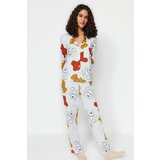 Trendyol Gray Melange 100% Cotton Teddy Bear Patterned Shirt-Pants Knitted Pajamas Set Cene