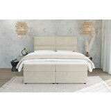 Ropez Bež tapecirani bračni krevet s prostorom za odlaganje s podnicom 200x200 cm Rico – | shoptok.hr