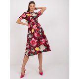 Fashion Hunters Burgundy midi dress with print midi Cene