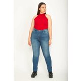 Şans Women's Plus Size Blue 5 Pocket Lycra Jeans Cene
