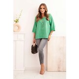 Kesi Włoski Women's linen-cotton blouse with short sleeves green | shoptok.hr