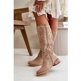 Boto PS1 Lace-up Women's Low Heel Eco Suede Boots with Zipper Dark Beige Orchides | shoptok.hr
