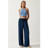Happiness İstanbul Women's Navy Blue Flowy Knitted Palazzo Trousers
