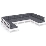 The Living Store Vrtna sedežna garnitura 9-delna z blazinami bela trdna borovina - Vrtna Sedežna Garnitura, (21460624) | Shoptok.si