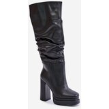 Kesi Slip-on boots with heel and platform with ruching insulated black Beridra Cene