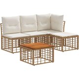  Set vanjskih sofa 5 pcs Prirodna i krema bijela Poliester - Prirodna sa stolom | shoptok.hr