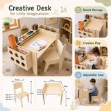 Ginger Home Dječji drveni radni stol s podesivim stolčićem i organizatorom, Montessori stol za crtanje, 77x50x52 cm | shoptok.hr