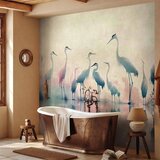  Foto tapeta - Birds by the lake - herons painted in watercolour in delicate grey and pink colours 500x350 Vodootporna | shoptok.hr