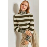 Bianco Lucci Women's Turtleneck Striped Knitwear Sweater Cene