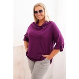 Kesi Włoski Plus Size women's blouse with cotton in a loose fit with a water neckline dark purple Cene