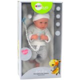  Lutka beba u sivo-bijeloj odjeći, šešir, duda | shoptok.hr