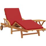 vidaXL Son Lounger z blazino in mizo v rdečem masivnem lesu akacije, zložljiva sončna ležalna s kolesi in blazino v rdečem masivnem lesu akacije | Shoptok.si