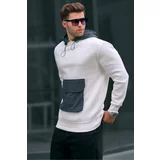 Madmext Men's Ecru Kangaroo Pocket Hooded sweatshirt 6138