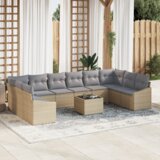 vidaXL 11-delni vrtni jedilni set s blazinami črn poli ratan | Shoptok.si