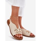 EVENTO Women Sandals Flat Heel With Golden Decoration Beige Amelira Cene
