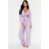 Trendyol Lilac Woven Tie Blouse and Pants Suit Cene