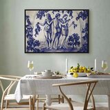  Slika - Ancient vineyard - three women in a portal painted with blue ink 60x40 U crnom drvenom okviru | shoptok.hr