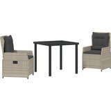 vidaXL 3-delna vrtna jedilna garnitura svetlo siva poli ratan, Vrtna miza črna 80x80x73 cm kaljeno steklo | Shoptok.si