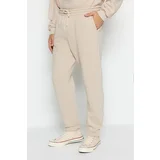 Trendyol Stone Men's Oversized Basic Hoodie, Elasticated Legs, Basic Inside, Soft Pile Cotton Tracksuit Set.