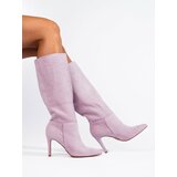 SHELOVET Lilac suede high heel boots Cene