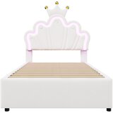 Lumor Otroška oblazinjena postelja 90x200 cm - Z LED in 2 predaloma - Bela, (22155643) | Shoptok.si