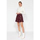Trendyol Claret Red with Buttons and Tweed Fabric Hem with Ruffles, Mini Woven Skirt | Shoptok.si