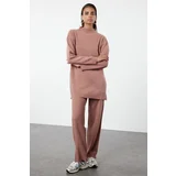 Trendyol Dusty Rose Corduroy Knitted Sweater Bottom-Top Set