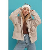 Trend Alaçatı Stili Women's Beige Hooded Double Pocket Plush Coat Cijene